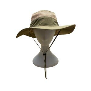 Outfly Wide Brim Outdoor Sun Hat With Mesh Panels Adjustable Chin Strap Beige